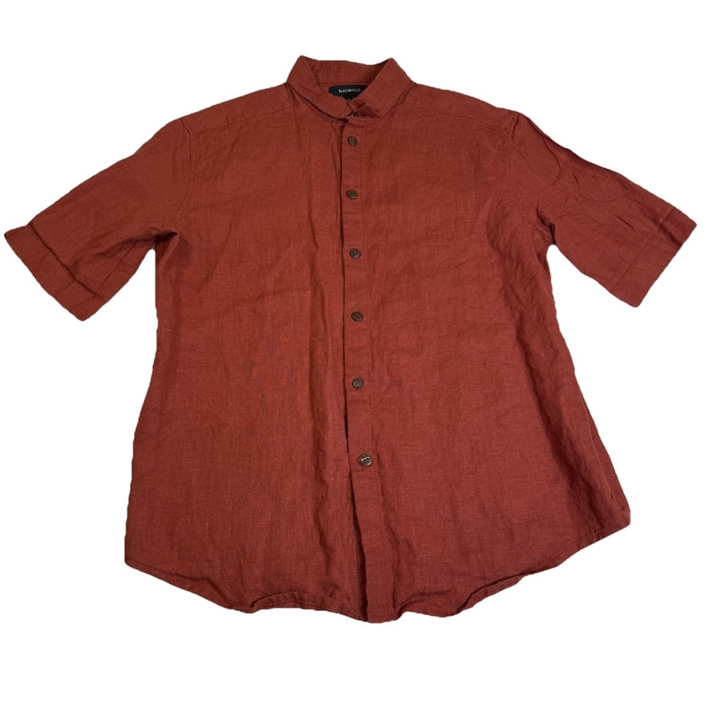 Black Ficus Terracotta Button Down Linen Shirt Size S‎